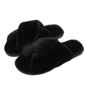 mervace italiano Women's Fuzzy Memory Foam Slippers Cross Band Cozy Plush Home Slippers Fluffy Furry Open Toe House Shoes Indoor Outdoor Slide Slipper