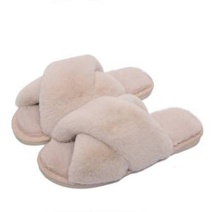 mervace italiano Women's Fuzzy Memory Foam Slippers Cross Band Cozy Plush Home Slippers Fluffy Furry Open Toe House Shoes Indoor Outdoor Slide Slipper