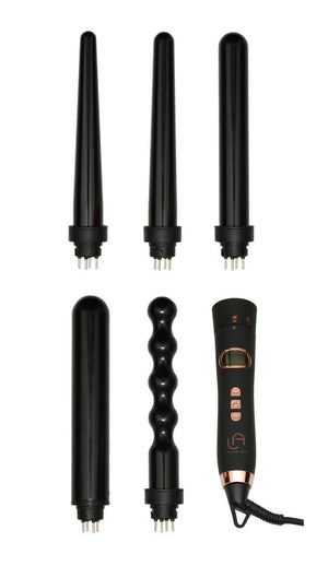 5 in 1 Professional Curling Iron Black & Rose Gold Clip-less Wand Set - Hemp To World
